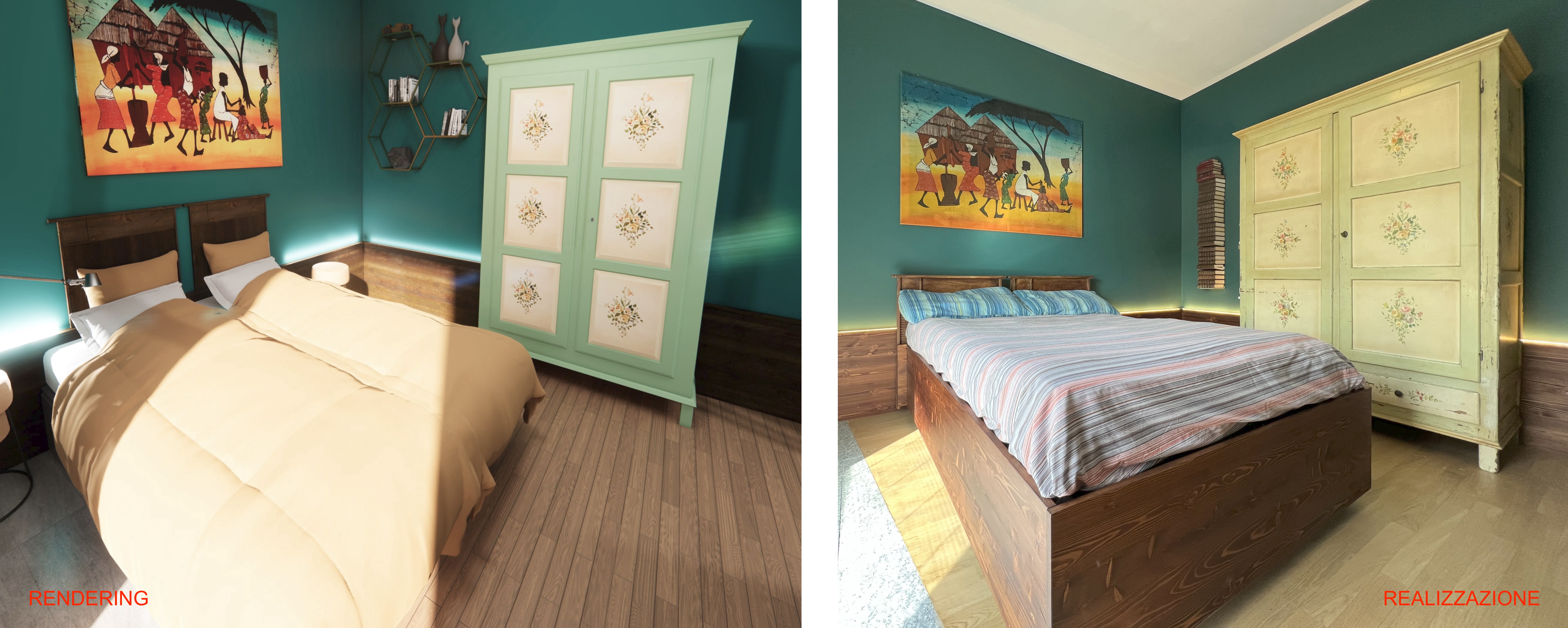 Camera da letto: rendering e realizzazione